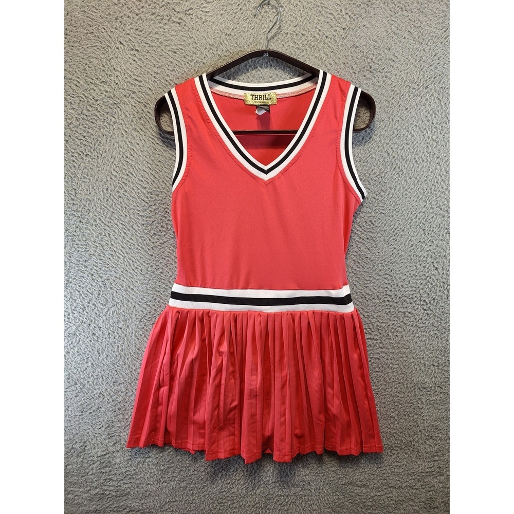 Thrill Premium Quality Skort Dress Womens‎ M Red Cotton Stretch Pleated V-Neck